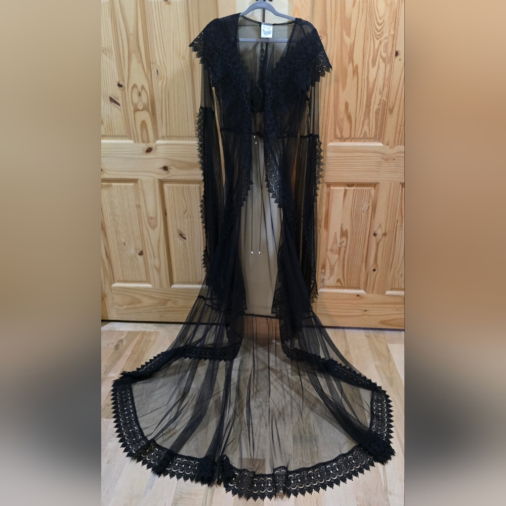 Elegant Sheer Black Lace Robe